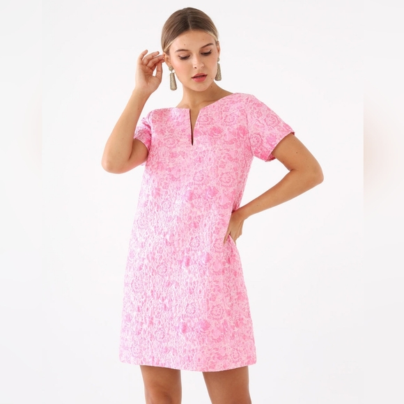 Abbey Glass Lulu Dress Pink Bubble Jacquard - Picture 2 of 8